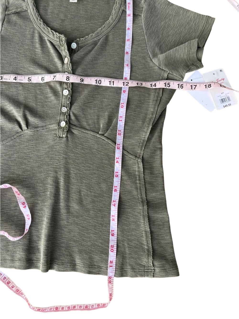 Lucky Brand Dusty Olive Slub Henley Top NWT Size Small - Picture 13 of 15